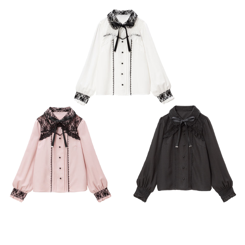 Camisa de manga larga con solapa hueca de encaje para mujer, blusa Lolita de Color liso, estilo japonés, primavera y verano, novedad de 2024