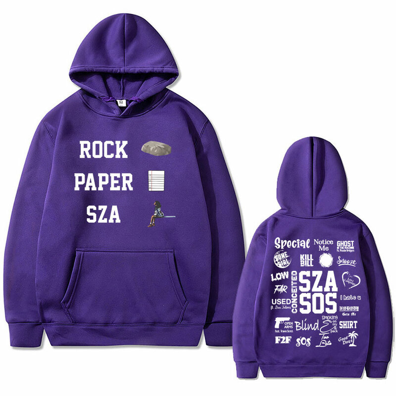 Rapper SZA SOS Rock Paper Graphic Print Hoodie Men Women Hip Hop Vintage Oversized Sweatshirt Tops Unisex Fleece Cotton Hoodies