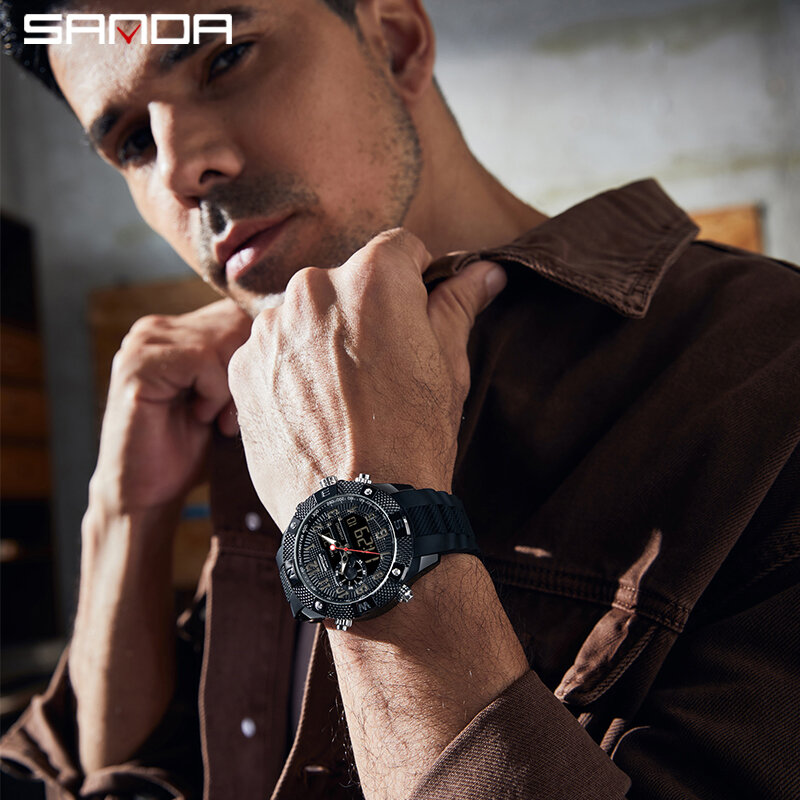 SANDA-reloj deportivo de cuarzo para hombre, cronógrafo Digital LED, resistente al agua, estilo militar, de acero inoxidable