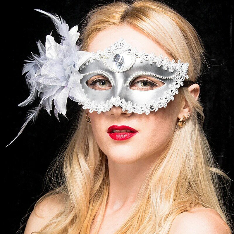 Masque demi-visage pour femme, masque de cosplay féminin, masque de plumes, fournitures de performance de fête, lunettes de princesse, fleurs Tim Ade, 1PC