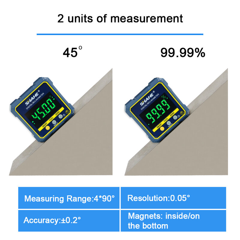 SHAHE ดิจิตอลวัดมุมแม่เหล็กเครื่องวัดมุม Inclinometer ระดับมุม Finder มุม Cube ระดับกล่อง Magnes และ Backlight