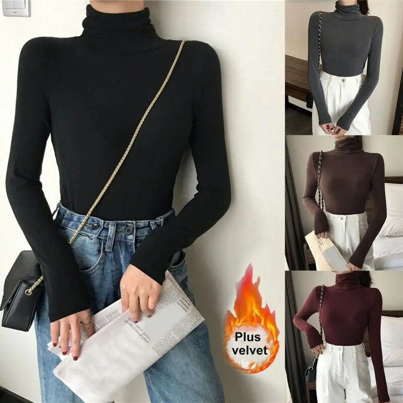 Trendy Pullover Tops Widely Applied Stretchy Skin-friendly High Collar Long Sleeve Sweater  Base Sweater Thermal