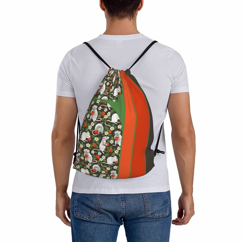 Rats Love Strawberries On Vintage Dark Brown Backpacks Fashion Portable Drawstring Bags Sport Bag Book Bags For Man Woman School