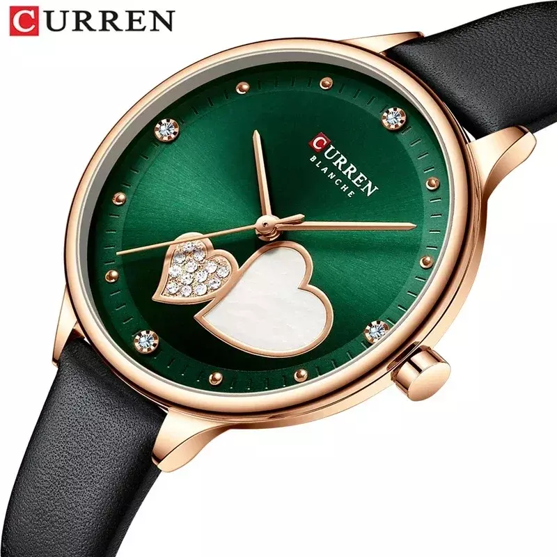 Curren-relógio de pulso feminino de luxo, quartzo, com strass, ouro, impermeável, couro, presente para senhoras