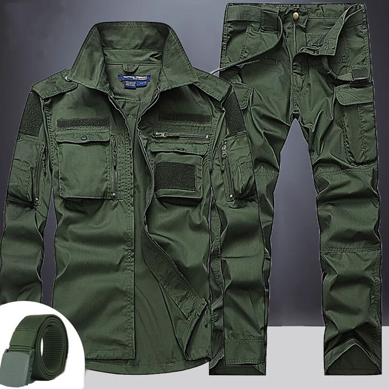 Camisas de manga comprida e calças cargo masculinas, conjuntos táticos respiráveis, bolsos múltiplos, treino de combate masculino, camisas militares, verão