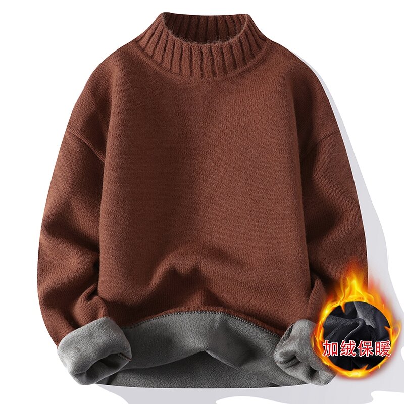 Новый плюшевый свитер с воротником-стойкой для мужчин, толстый и теплый удобный пуловер для осени и зимы