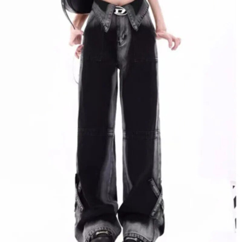 Женские джинсы в полоску, свободные джинсы с широкими штанинами в стиле ретро, весна-лето 2024