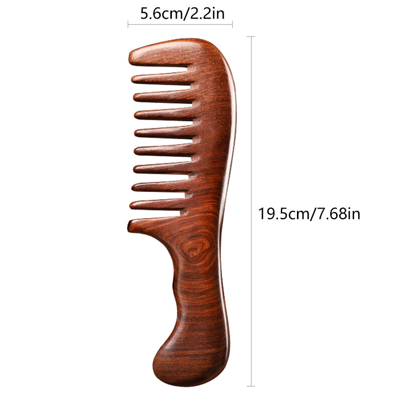 天然サンダルウッドの髪の櫛,帯電防止木製マッサージャー,長い歯の広い,家庭用ケアギフト