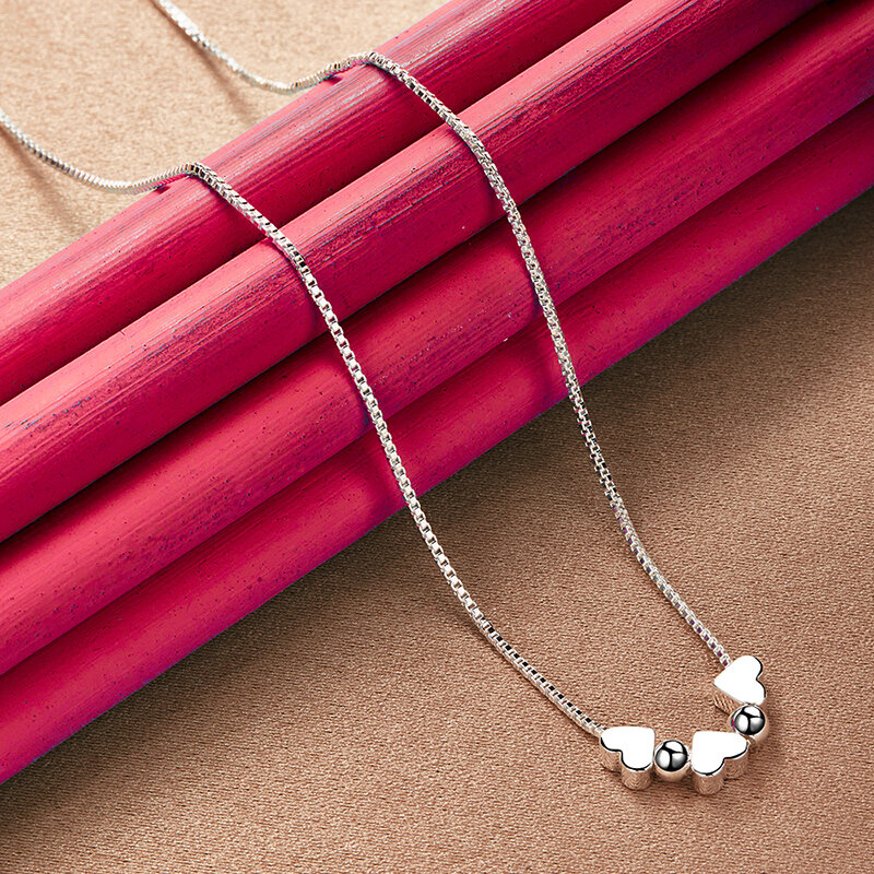 SHSTONE 925 accessori per catena in argento Sterling collana con ciondolo a forma di cuore/perline per le donne gioielli di moda di compleanno per feste di matrimonio