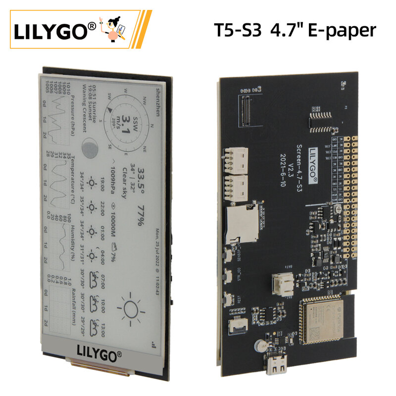 LILYGO® T5 4.7 Inch E-paper V2.3 ESP32-S3 Электронная бумага T5 4,7 дюйма, версия, внешняя плата для разработки, модуль дисплея с поддержкой TF, совместима с Arduino, Raspberry Pi
