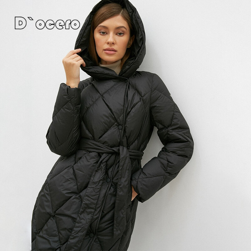 D`OCERO 2022 New Women's Winter Down Jacket Warm Large Size Female Long Parkas Hooded Quilted Women Coat Brand Clothing Overcoat