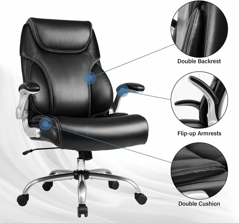 각도 조절 가능한 가죽 이그제큐티브 의자, 사무실 의자, 두꺼운 패딩, 인체 공학적 허리 지지대 디자인