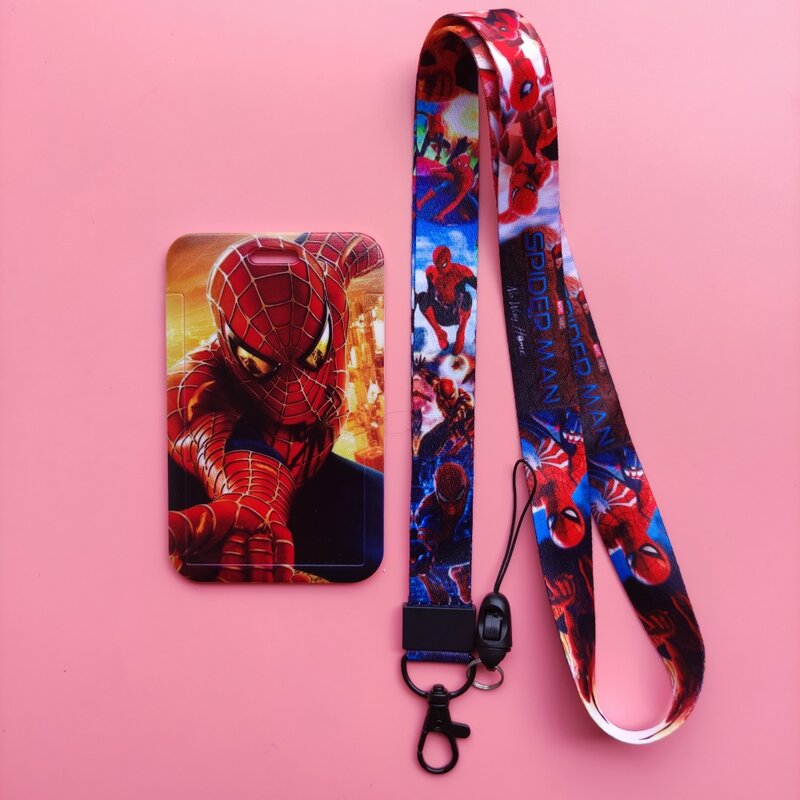 Disney Spider Man ที่ใส่บัตรประชาชน Lanyard นักธุรกิจผู้ชายคอสายคล้องบัตรเครดิตกรณี Boy Superhero Badge ผู้ถือคลิปพับเก็บได้