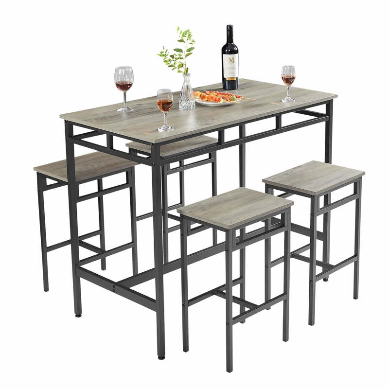 Juego de mesa de Bar de 5 piezas, mesa de Pub de altura de mostrador Industrial con 4 taburetes para cocina, restaurante-gris