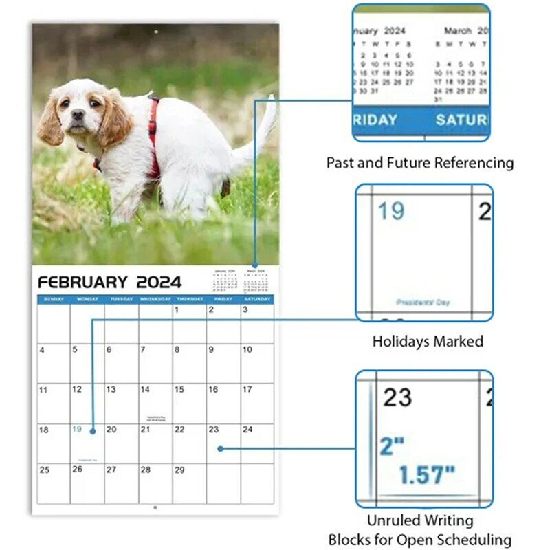 Kalender dinding menyenangkan yang dapat direkam kalender Humor anjing 2024 hadiah Humor besar ulang tahun dan ulang tahun Natal