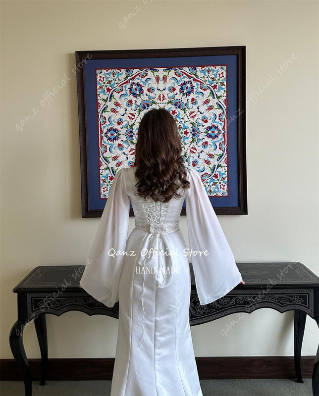 Qanz-結婚式用のシルクサテンウェディングドレス,長袖ガウン,人魚のパターン,結婚式用のデラックスブライダルドレス,2024