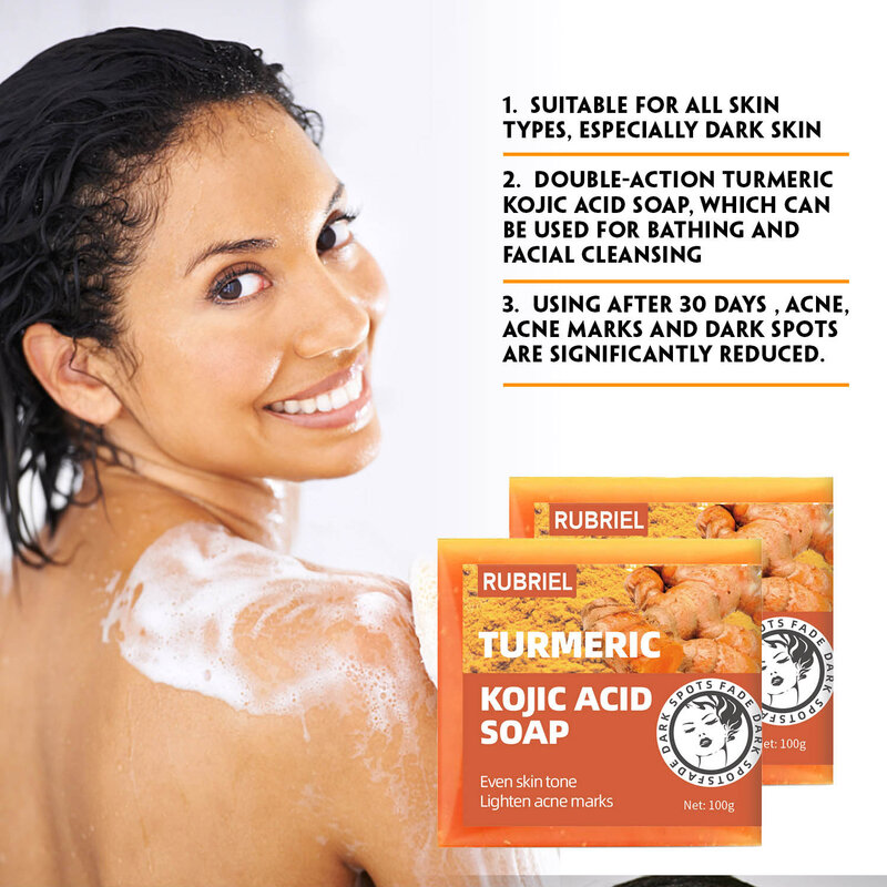 Turmeric Kojic Acid Whitening Soap Dark Spot Acne Removal Even Skin Tone Mositen Smooth Skin Deep Cleansing Handmade Soap