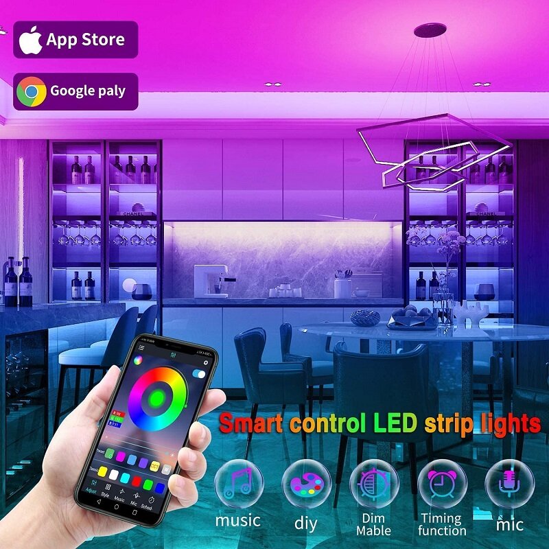 DAYBETTER-Bande lumineuse LED Bluetooth pour pièce, ruban de lampe flexible, ruban de rétroéclairage pour écran TV RVB, DC 12V, 5m, 10m, 15m