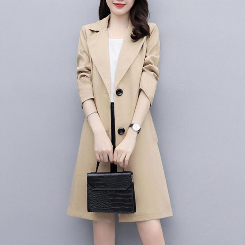 Ol Commute Trench Coat Formal Business Style Women's Lapel Cardigan Trench Coat Double Buttons Mid Length Pockets for Fall