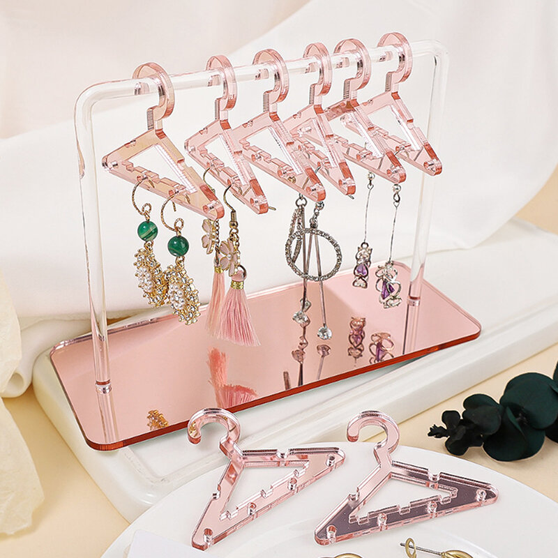 1 Set gantungan bening akrilik anting gantung pakaian berdiri penyimpanan perhiasan jendela toko manajer rak pajangan perhiasan rak