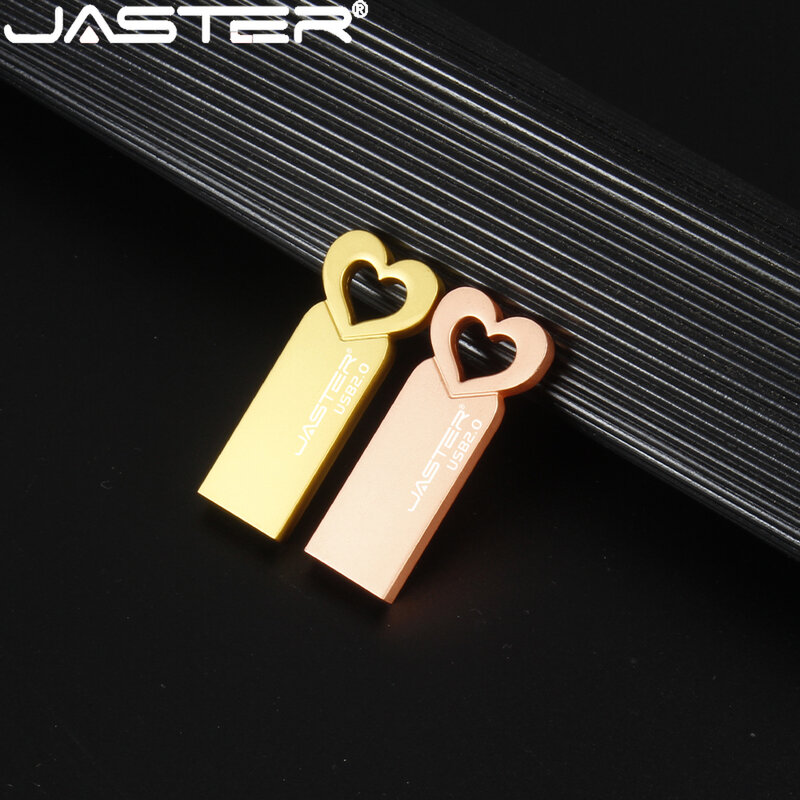 JASTER-Logotipo personalizado gratuito Coração Top Pen Drive, Metal Pretty USB Flash Drive, Memory Stick criativo, presente de casamento, 128GB, 64GB, 32GB, 16GB