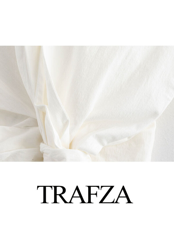 TRAFZA-تنورة قصيرة ذات خصر عالٍ بسحاب خلفي للنساء ، قوس أنيق غير متماثل ، تزيين برباط ، تنورة صغيرة Y2K ، أحادية اللون ، الصيف
