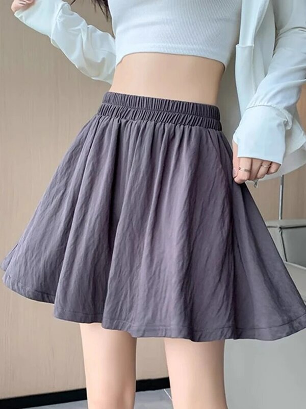2024 여성용 여름 패션 아이스 실크 얇은 짧은 바지, 여성용 루즈 와이드 레그 짧은 바지, 단색 스커트 반바지, L240