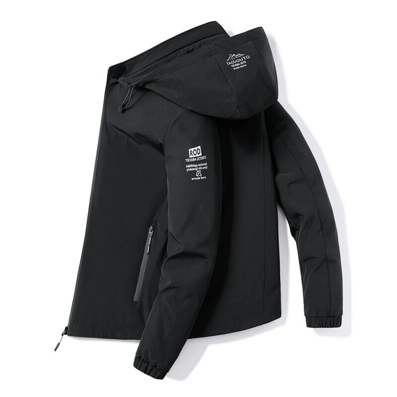 Куртка мужская Тонкая однотонная с капюшоном, модная уличная одежда в стиле хип-хоп, Повседневная Спортивная ветровка, черный цвет, 4XL, весна-осень