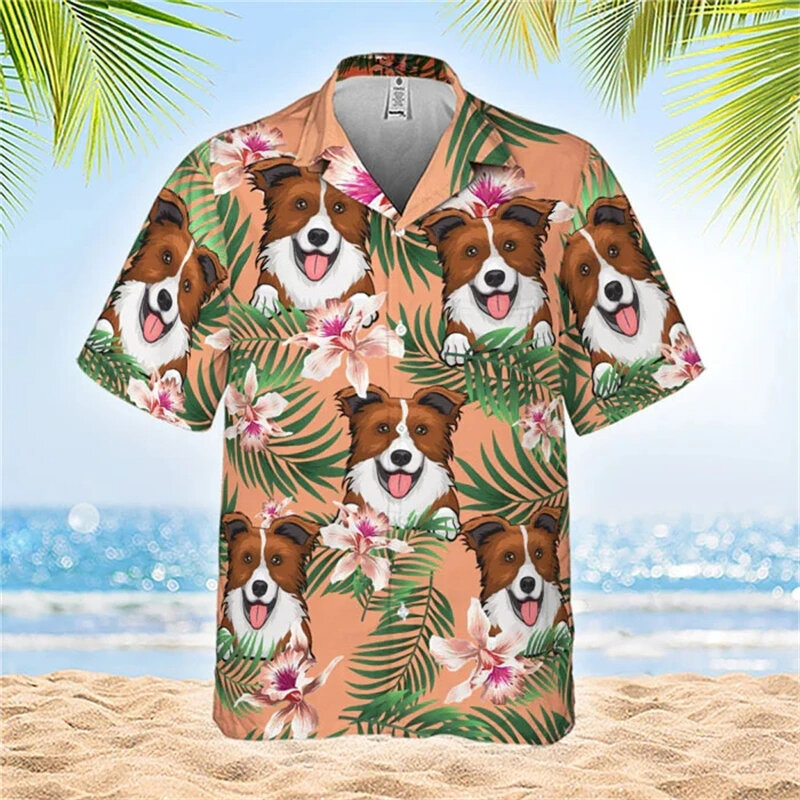 Men's Shirts Dog 3D print Short Tops Women's Hawaii Shirts Summer Vocation Blouse Cuba Lapel Beach Shirt  Blouses Men's Clothing