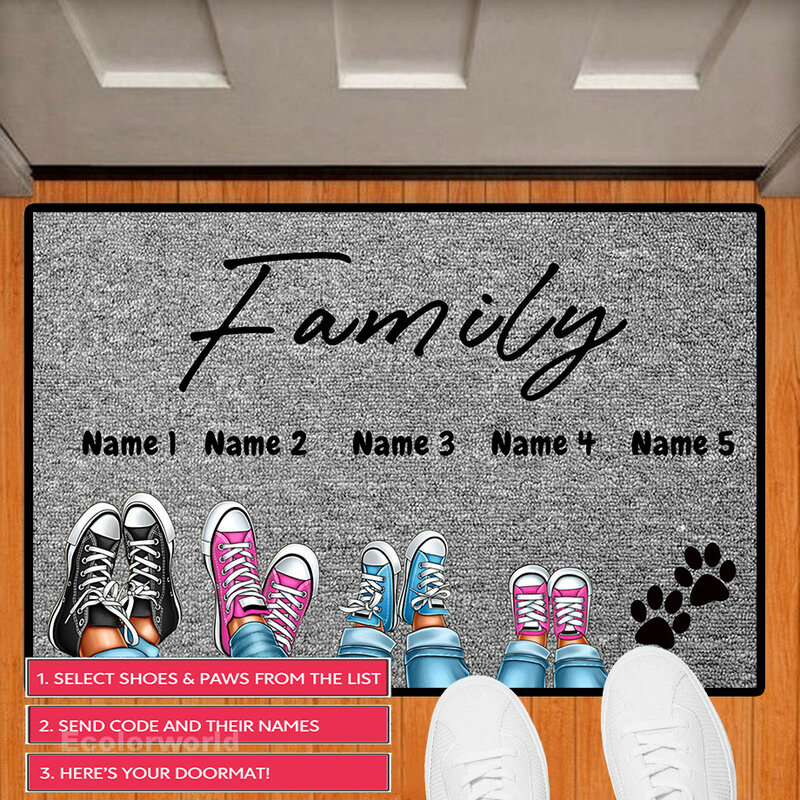 Personalized Doormat Shoes Paws Custom Family Welcome Mat Rug Floor Mats Carpet Home Decor Accessory Pets Owners Lovers Gift