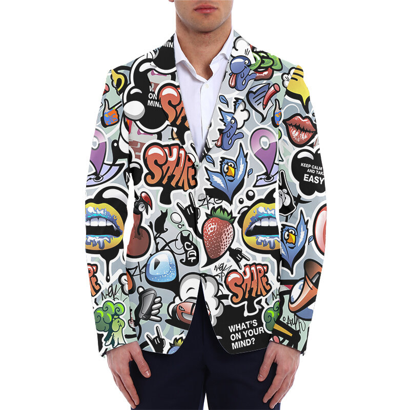 เสื้อเบลเซอร์ของผู้ชายเสื้อสูทแฟชั่นงานออกแบบของคุณแบบ DIY เสื้อเบลเซอร์ทรงสลิมฟิตลำลองเสื้อแจ็กเก็ตพิมพ์ลาย3D สำหรับผู้ชายจัดส่งฟรี