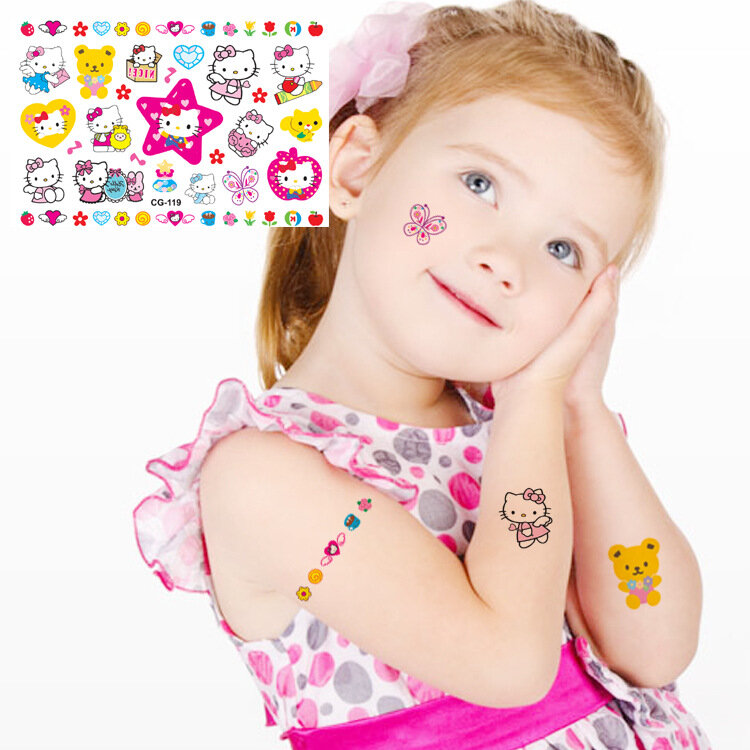 Impermeável Tatuagem Adesivos para Crianças, Kawaii Sanrio, Hello Kitty, Kt Cat, Desenhos Animados Decalques, Tatuagem Falsa, Menina Brinquedos, Presente de Aniversário