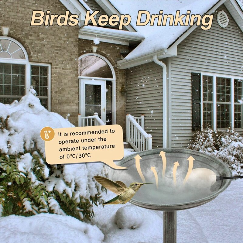Birdbath deicer นกอาบน้ำอุ่นกลางแจ้งในฤดูหนาวด้วยการควบคุมอุณหภูมิและปิดอัตโนมัติ