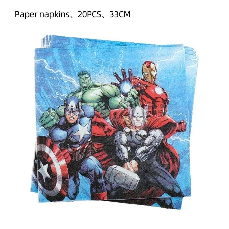 Flaga Marvela Avengers ciągnąca balon talerz papierowy kubek papierowy obrus zestaw obiadowy na przyjęcie urodzinowe