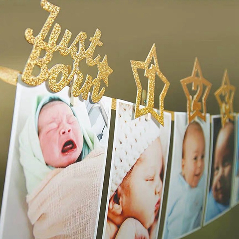 Happy Birthday Photo Frame Banner for Family First Party Decoration Kids Baby Boy Girl 1st One Year 12 Month Newborn Baby Shower
