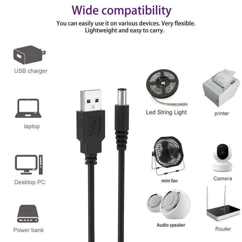 Cable de alimentación USB a DC de 0,8 m, interfaz DC de 5,5x2,5, adaptador de Cable de alimentación DC para enrutador de cámara, Cable de tira de luz Led