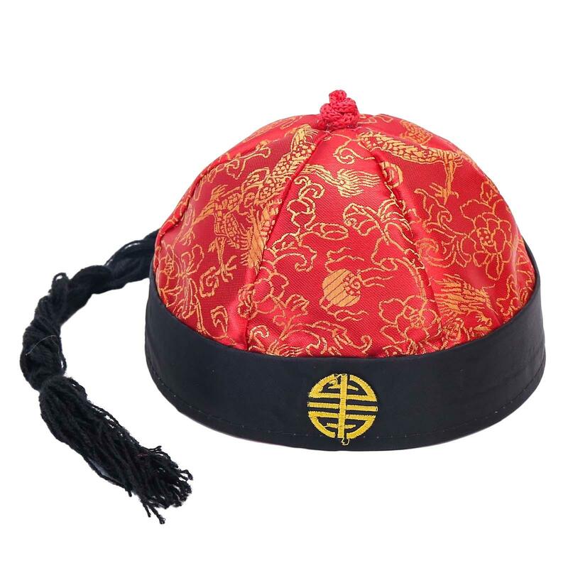 Chiński orientalny czapka z kucykiem nakrycia głowy ozdobna czapka mandarynka azjatycka czapka Qing cesarz rekwizyty sceniczne dla teatru