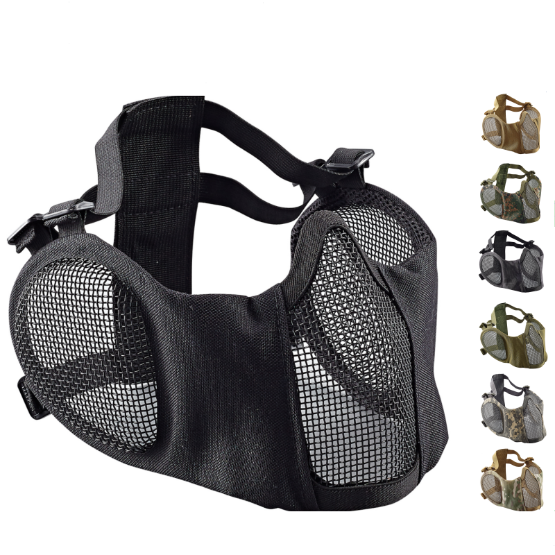 Zlangsports-meia máscara tática para airsoft, dobrável, rede de metal, proteção auditiva, ajustável, cs, wargame, máscaras protetoras