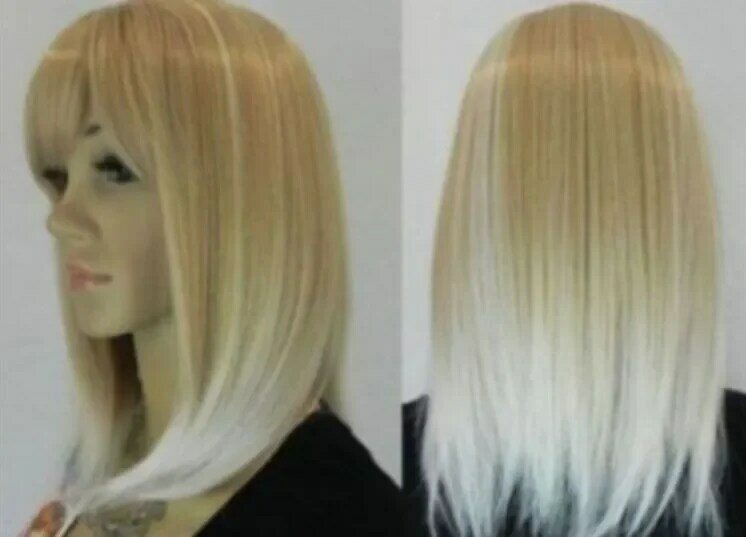 Wholesale New stylish Blonde mix white straight lady's hair full wigs