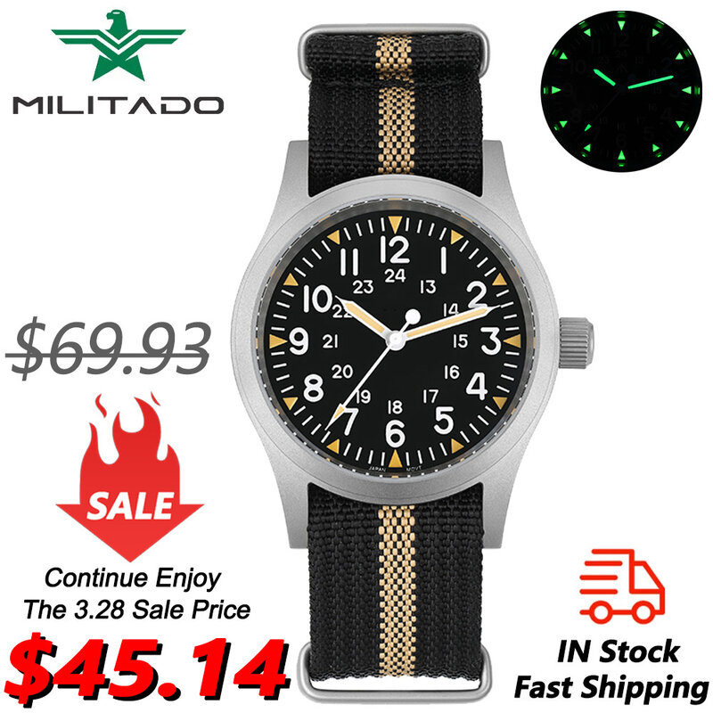 Militado ML05 jam tangan militer VH31 jam tangan kuarsa jam tangan kristal safir kubah lapisan AR tinggi bening 38mm antik
