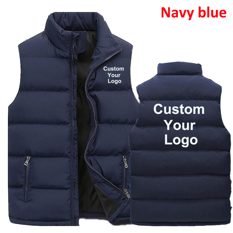 Fashion Heren Custom Uw Logo Casual Jas Modieuze Warm Down Vest Slim Fit Mouwloze Thicken Stand Kraag Vest Jas