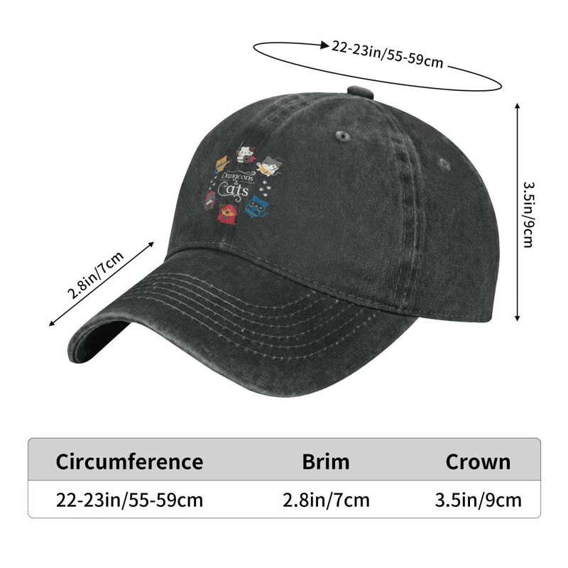 Dnd Game Lover Dungeons And Cats Men Women Baseball Caps Distressed Denim Washed Caps Hat Summer Adjustable Fit Snapback Cap