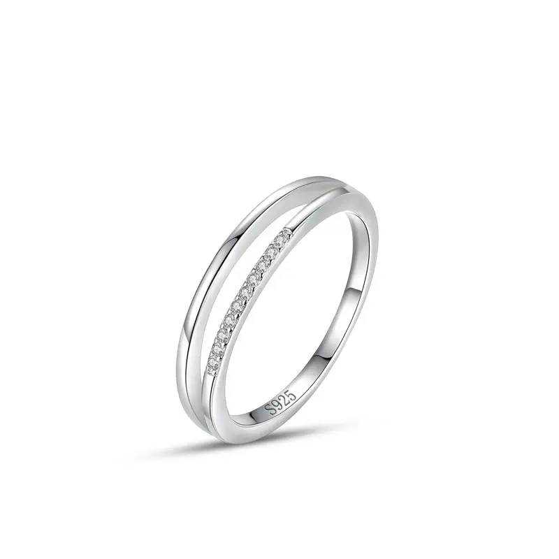 خاتم فضة S925 للنساء ، خط بسيط ، خاتم مرصع صغير ، عصري وفريد ، تصميم إنستغرام ، إحساس وأناقة