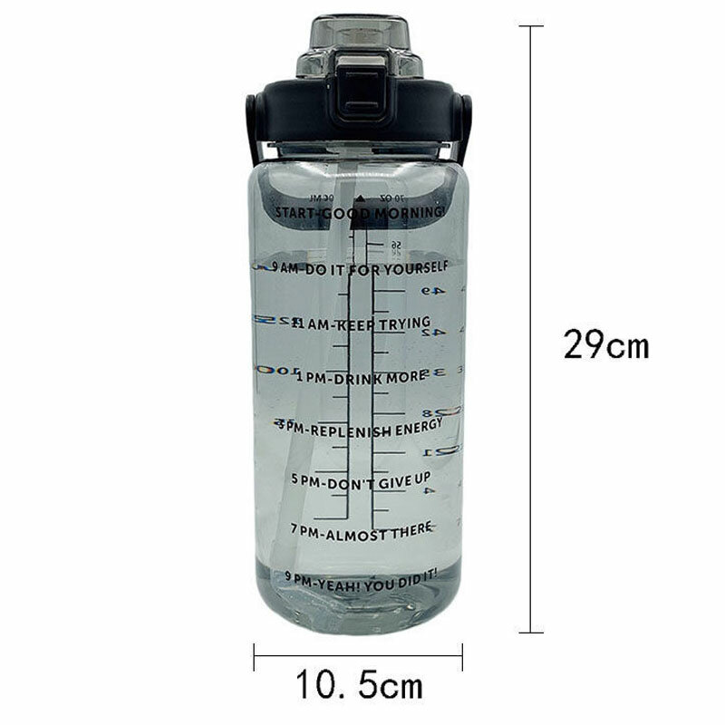 2L Sports Water Bottle With Straw Portable Large Capacity Water Bottles Hiking Camping Bicycle Cold Water Jug With Time Markerr