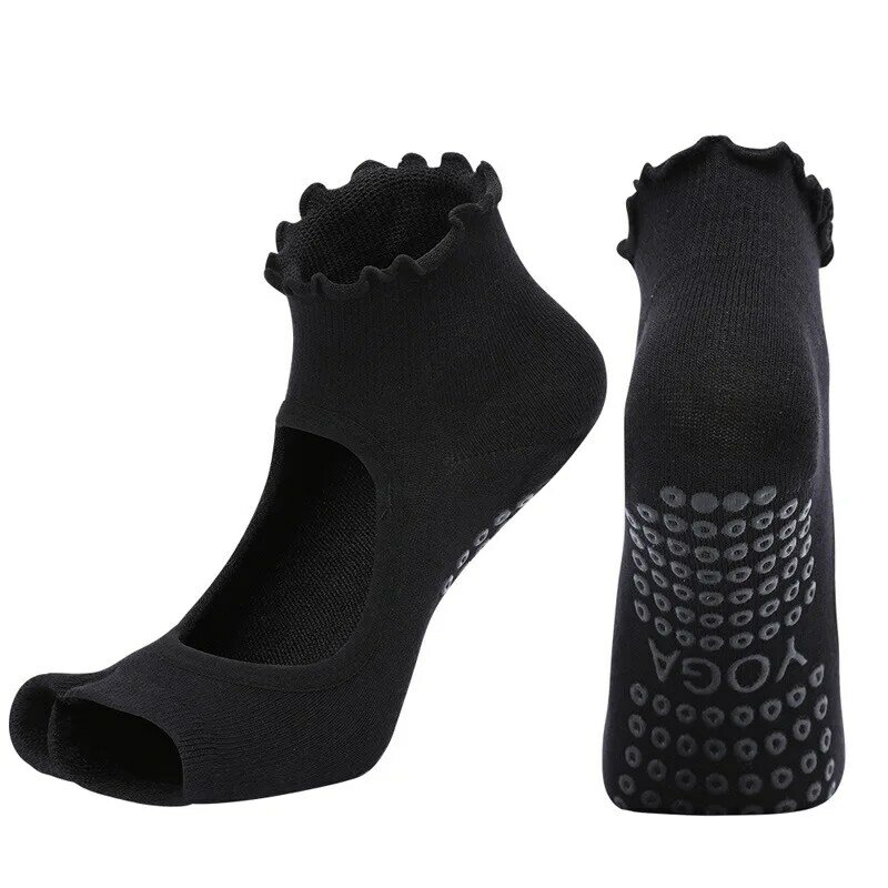 Toeless Nicht-slip Grip Yoga Socken Strähnig Selvedge Baumwolle Atmungsaktiv Barre Pilates Dance Ballett Hälfte Zehen Socken für Frauen