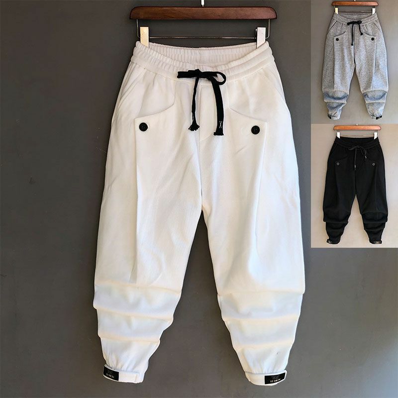 Pantalones Haren de cintura elástica para hombre, chándal informal con bolsillos y cordón, Color sólido, a la moda, primavera y verano, novedad