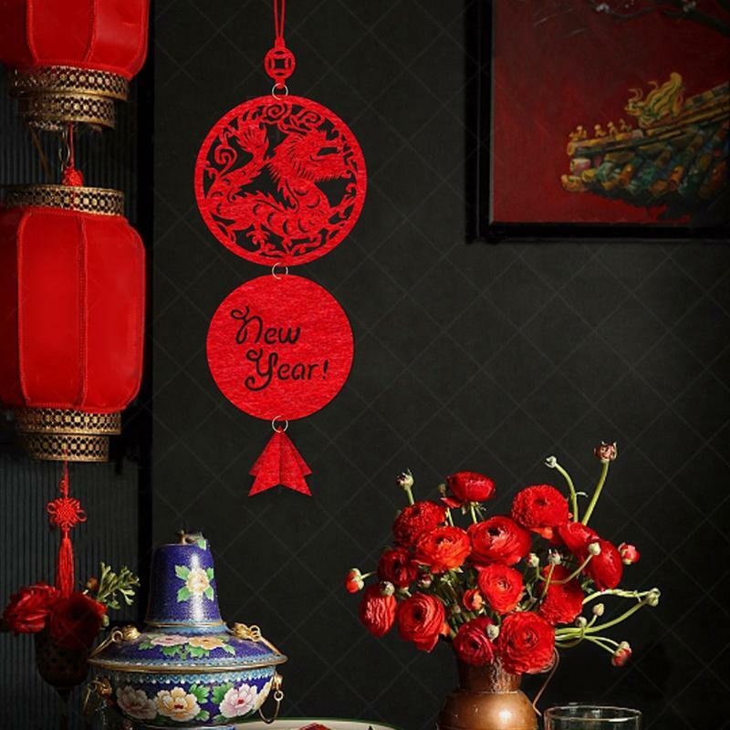 중국 새해 현관 표지판, 클래식 중국 용, 새해 문짝 표지판, 절묘한 레드 음력 새해 파티 장식 용품
