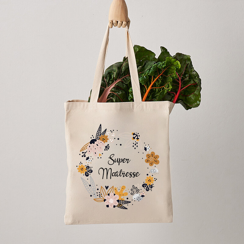 Super Maîtresse Print Tote Bag Canvas Totes Commute Shopping Bags Trendy Folding Shoulder Bag Gratitude Gift for Teacher