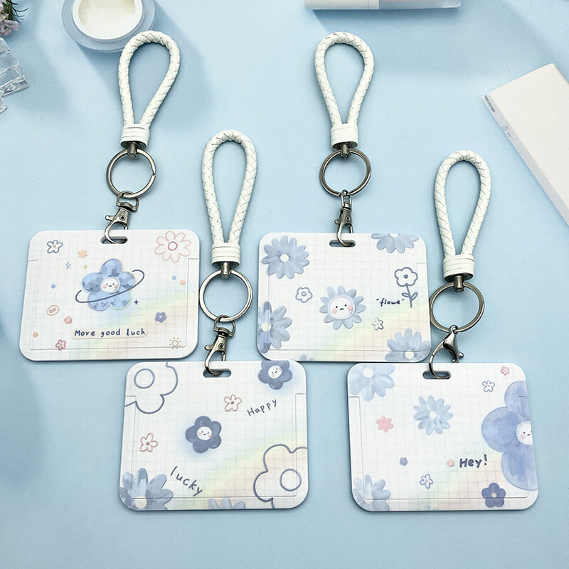 Students ID Bus Pass Cards Covers Sleeve Women Slide Cover Credit Card Case Staff Girl Keychain Badge Holder Bags Blue Fresh New