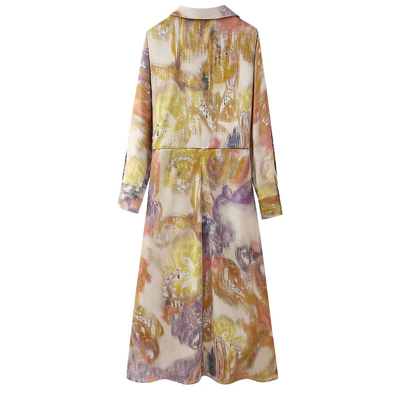 Vestido largo informal con estampado de múltiples capas para mujer, traje elegante de una sola botonadura con textura, 2024